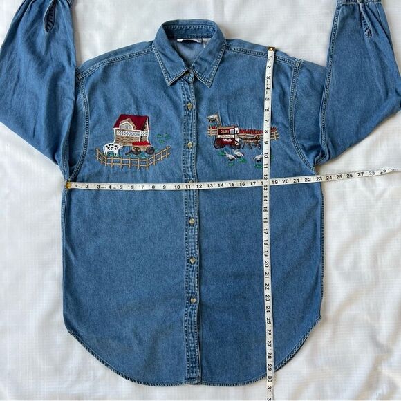 VTG Keren Hart Cotton Western Farm Embroidered Denim Button-Up Shirt SZ L - Picture 11 of 15